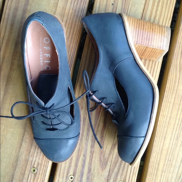 office london Shoes - 37 Office London Leather Cut Out Oxfords Heels Lace Up Spain Work Dark Academia